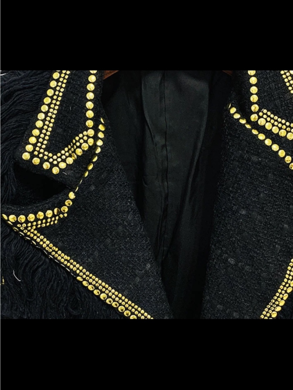 Black Fringe Blazer with Gold Stud Detailing - Picture 5 of 7